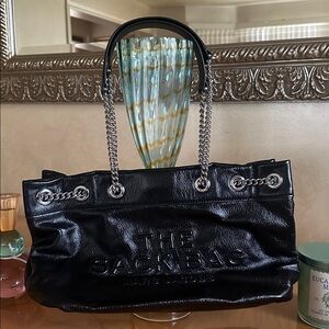 Marc Jacobs Black Leather Tote with Silver Chain